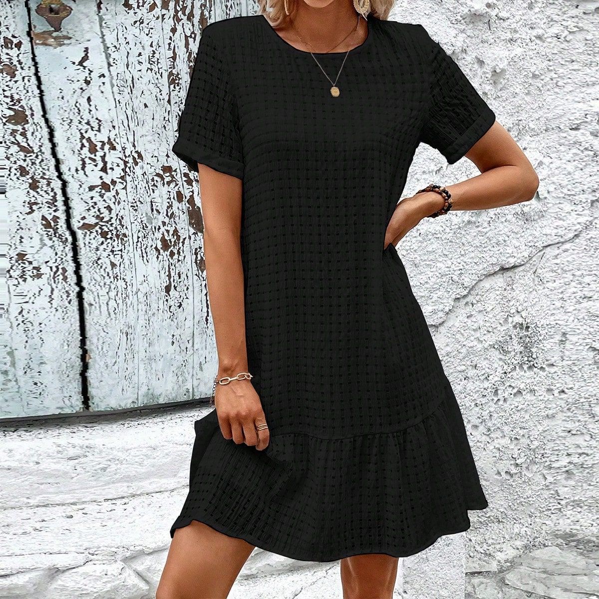 Sweet Solid Color Short Sleeve Dress