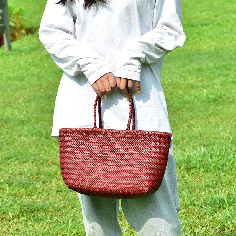 Woven Genuine Leather French Vegetable Basket Bag