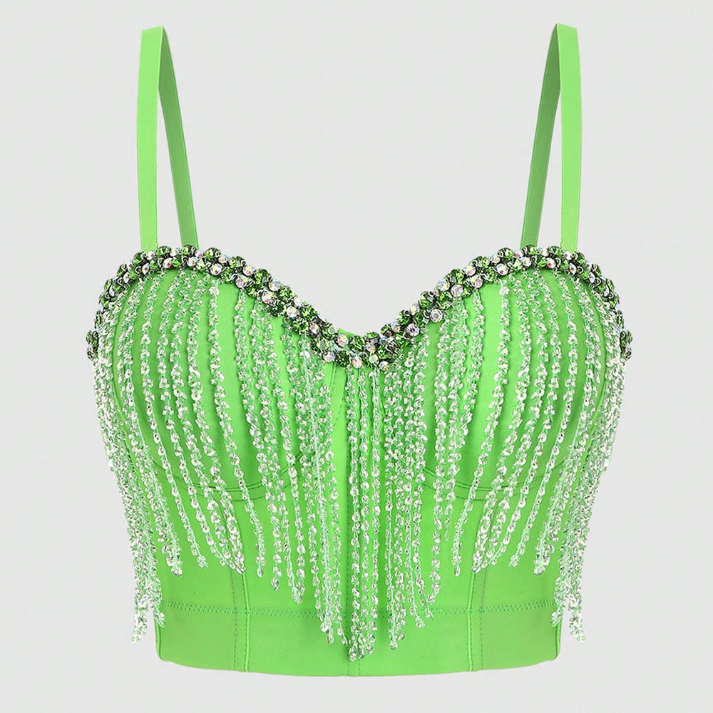 Diamond Crystal Tassel Suspender Vest Can Be Worn Outside Summer Indie Design Boning Corset Bra