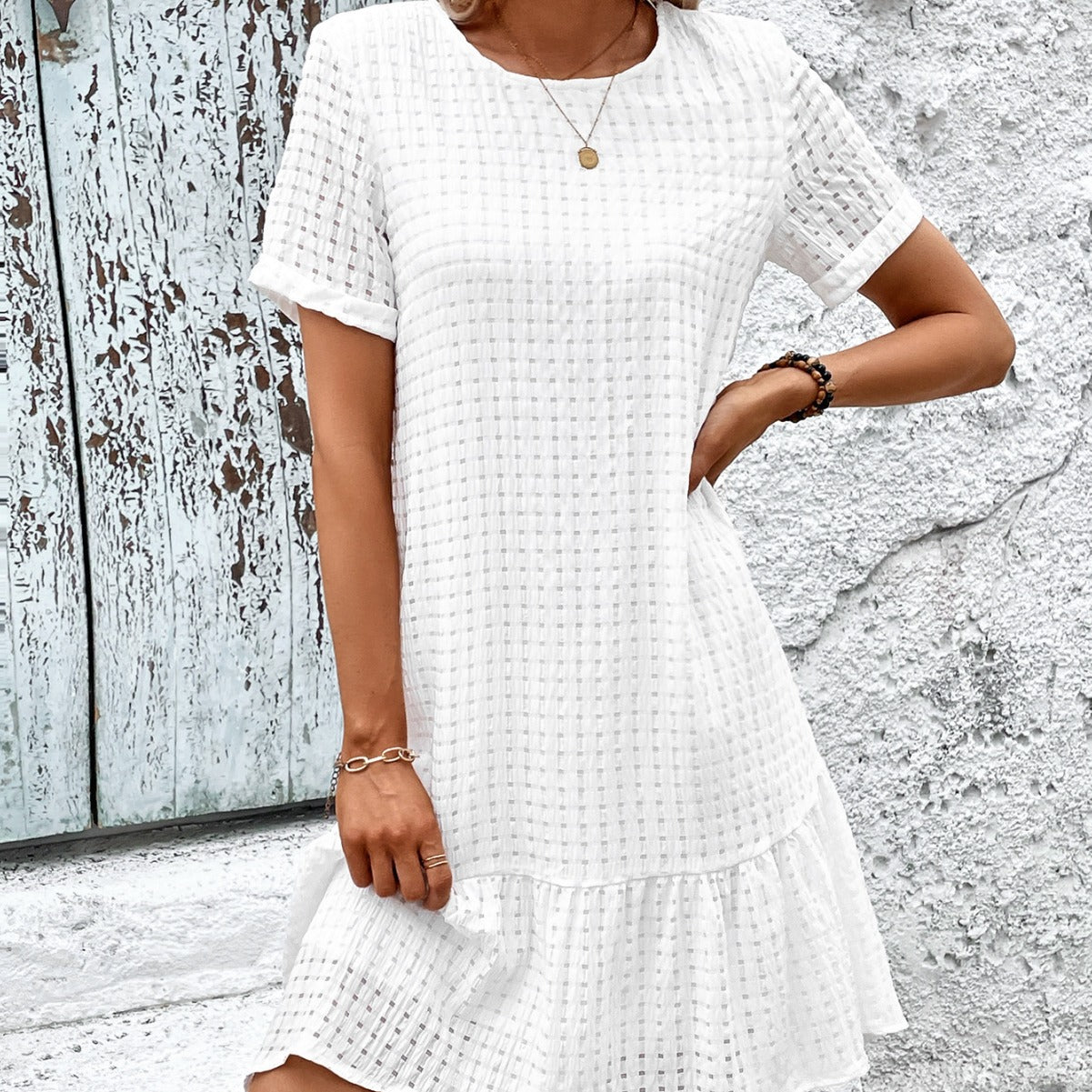 Sweet Solid Color Short Sleeve Dress