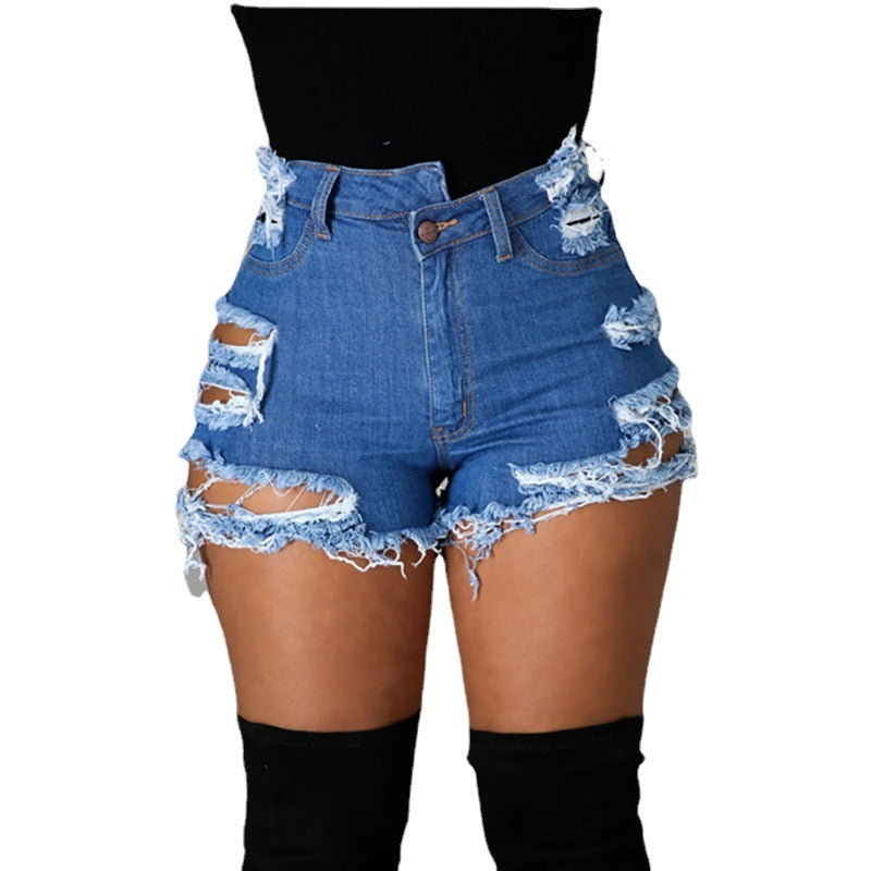 Jeans Women Summer Trendy High Waist Ripped Fringe Shorts