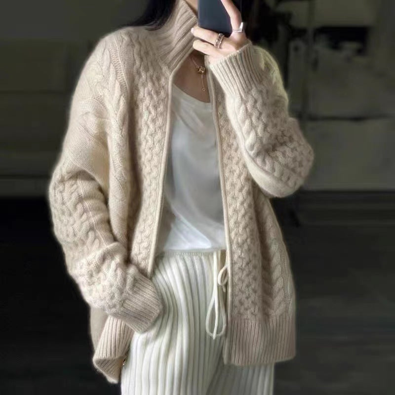 Women's Fashion Loose High Collar Short Knitted Cardigan