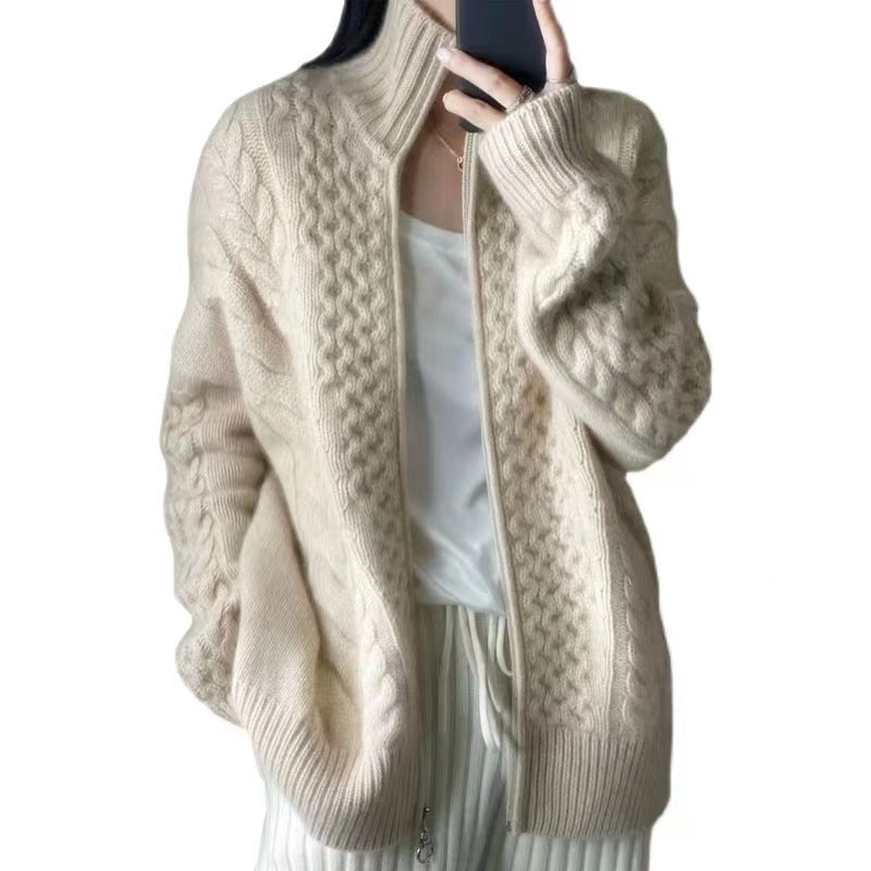 Women's Fashion Loose High Collar Short Knitted Cardigan