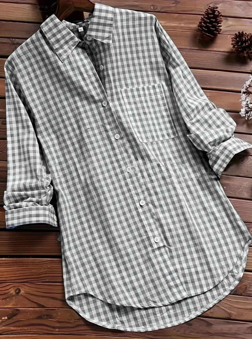 Plaid Long-sleeved Long-sleeved Long-sleeved Shirt With Buttons For Women