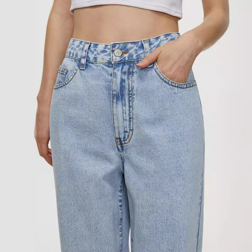 Pantalones vaqueros rectos sueltos de cintura alta para mujer