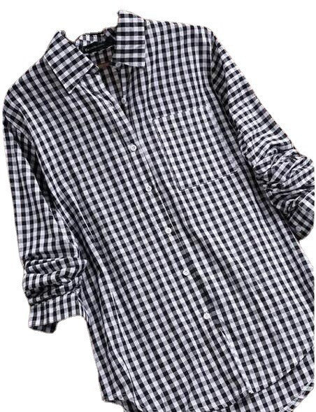 Plaid Long-sleeved Long-sleeved Long-sleeved Shirt With Buttons For Women