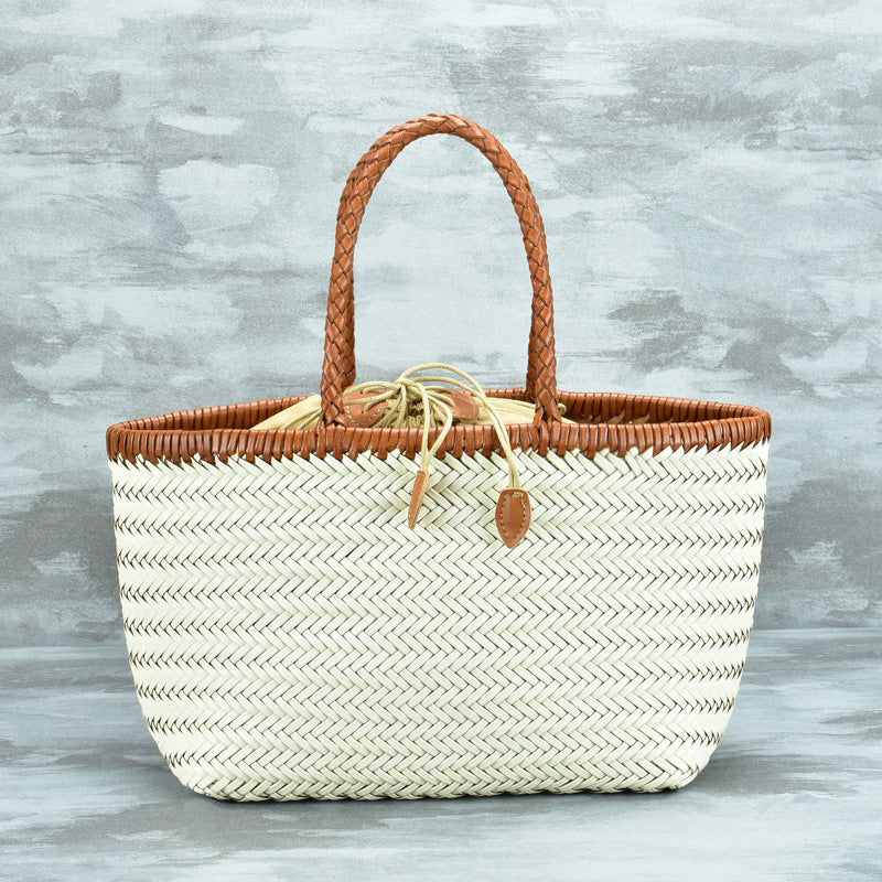 Woven Genuine Leather French Vegetable Basket Bag