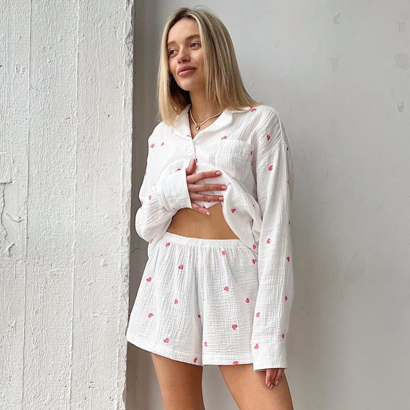 Fashion Heart Printing Pajamas Two-piece Casual