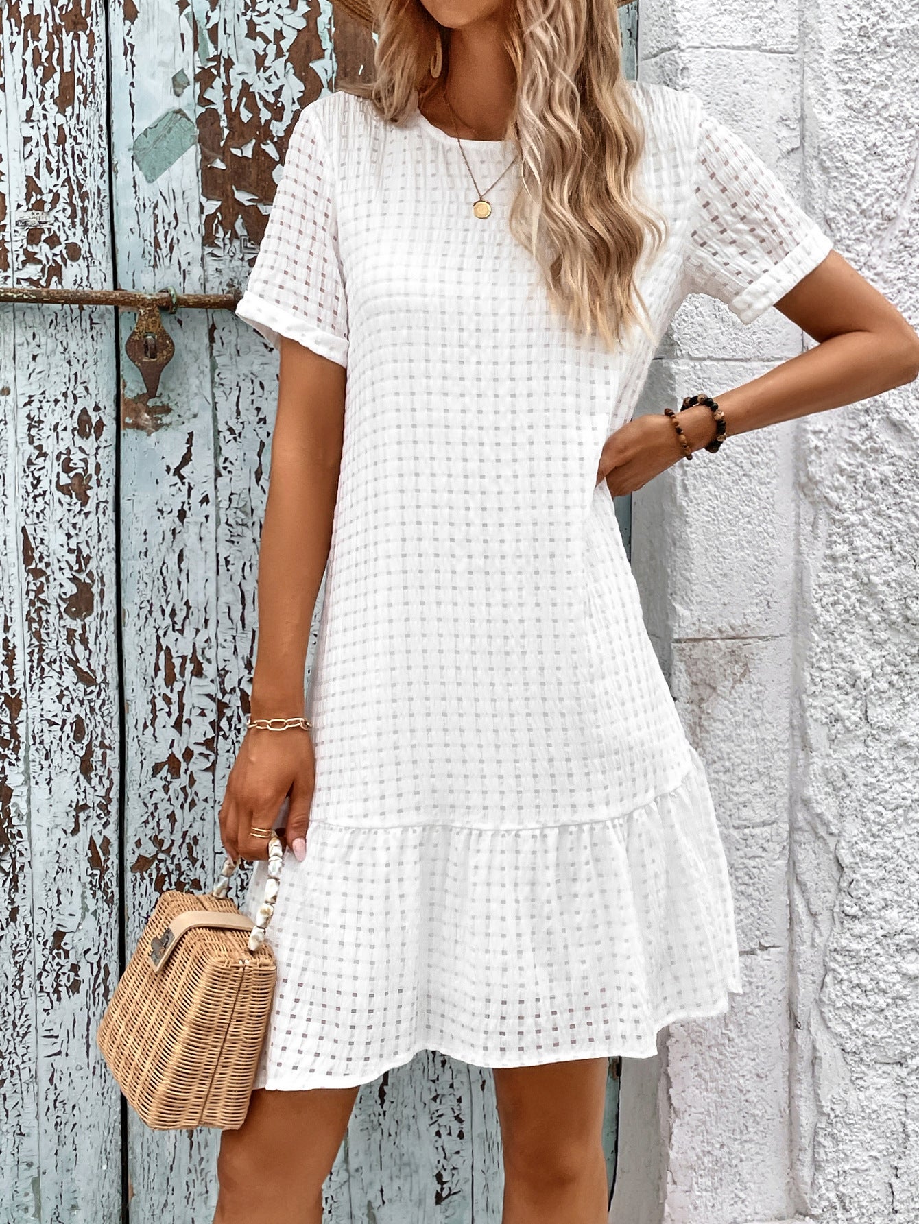 Sweet Solid Color Short Sleeve Dress