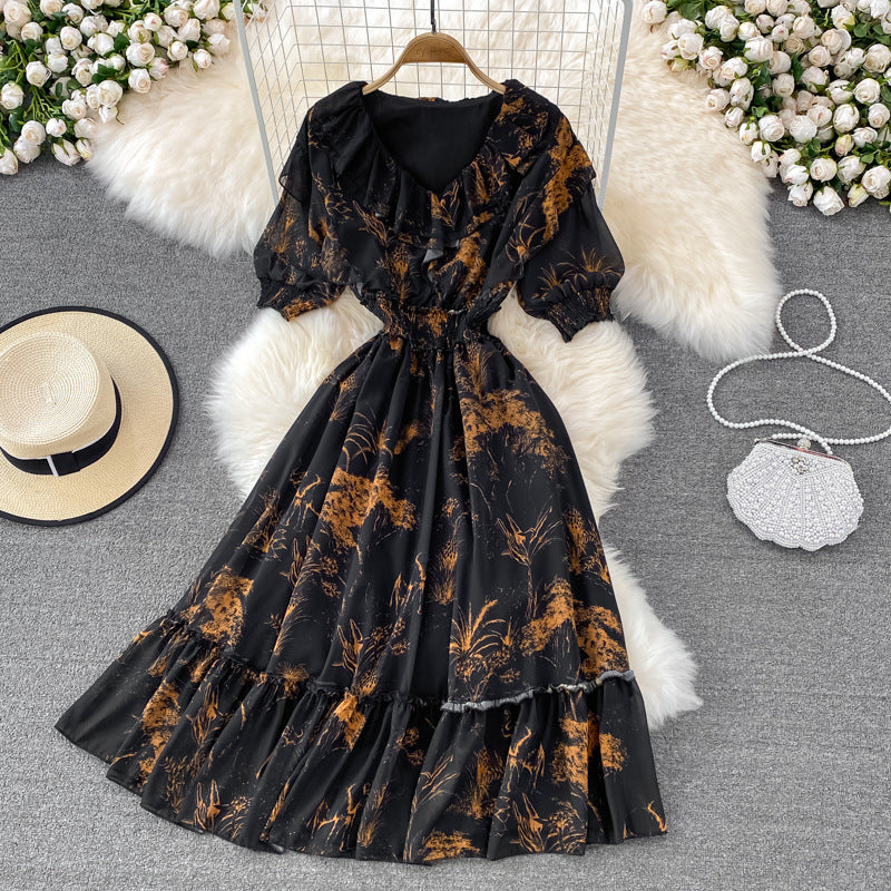 Super Fairy Waist Trimming Slimming Flounce Chiffon Dress