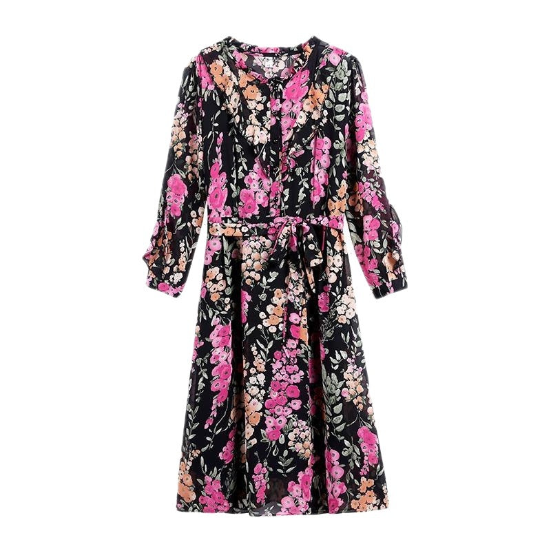 Spring And Autumn Chiffon Long Sleeve Dress