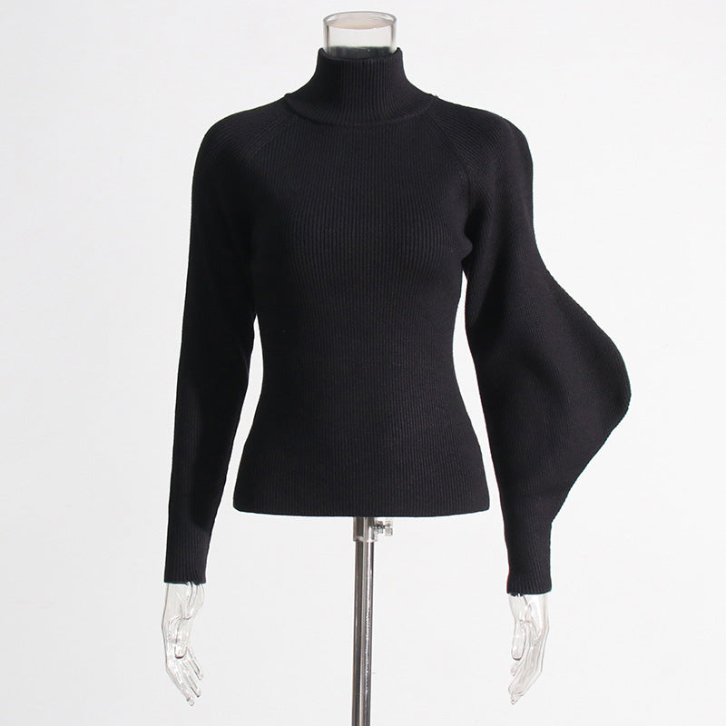 Autumn Elegant Half Turtleneck Niche Design Asymmetric Slim Fit Slimming Knitted Sweater for Women