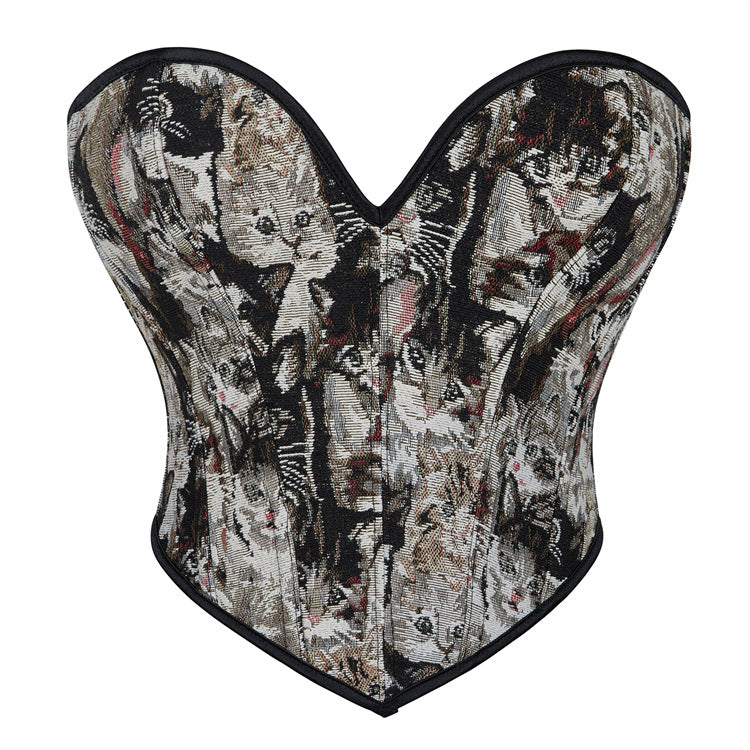 Gray Cat Pattern Tube Top Women Corset Top Sexy Bodybuilding