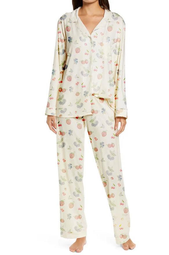 Ladies Two-piece Set Pajamas Long Sleeve Floral Fruit Printed