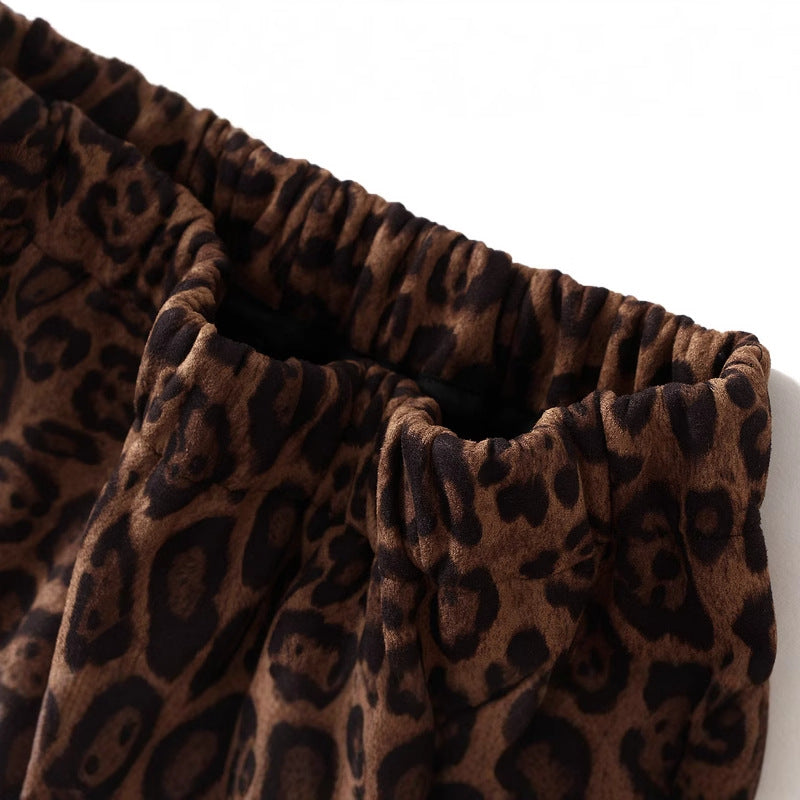 Herbst Faux Wildleder Elastische Taille Leopard Print Rock Hüfte Heben Verstecken Fleisch Hüfte Rock