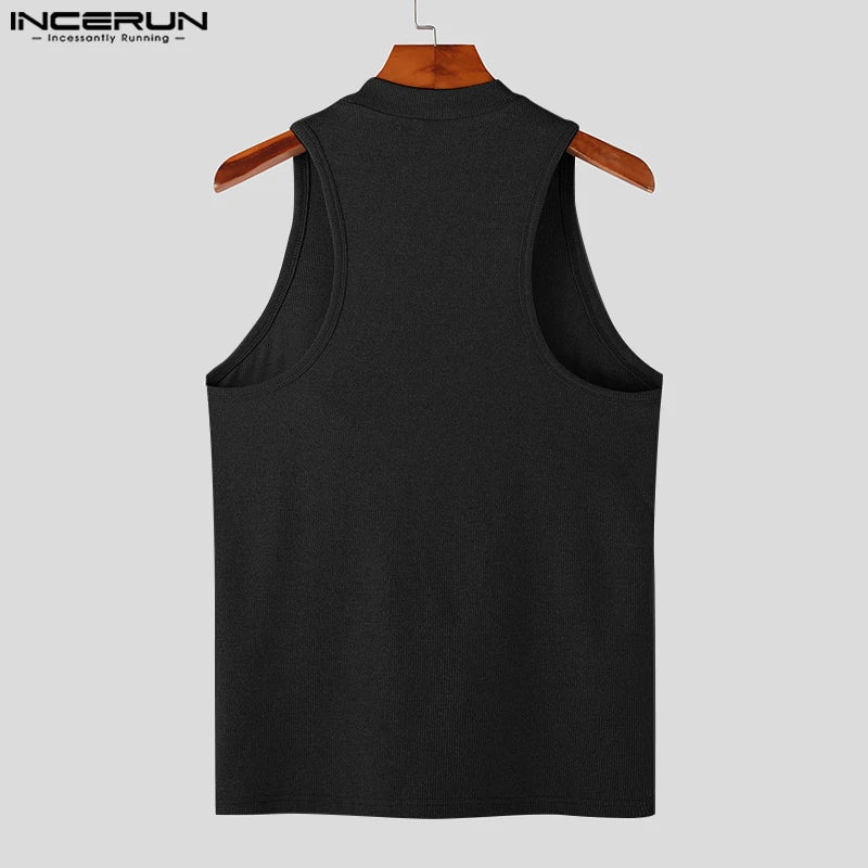 Men Tank Tops Zipper Turtleneck Sleeveless Summer Fitness Solid Vests Streetwear 2023 Fashion Casual Men Clothing S-5XL INCERUN