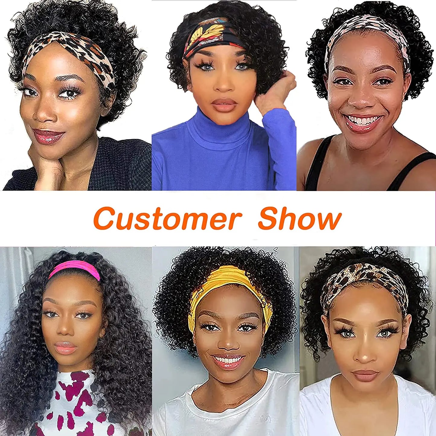 Kinky Curly Headband Bob Wig Human Hair Glueless Brazilian Curly Human Hair Wigs With Headbands for Black Women Nature 12-28Inch