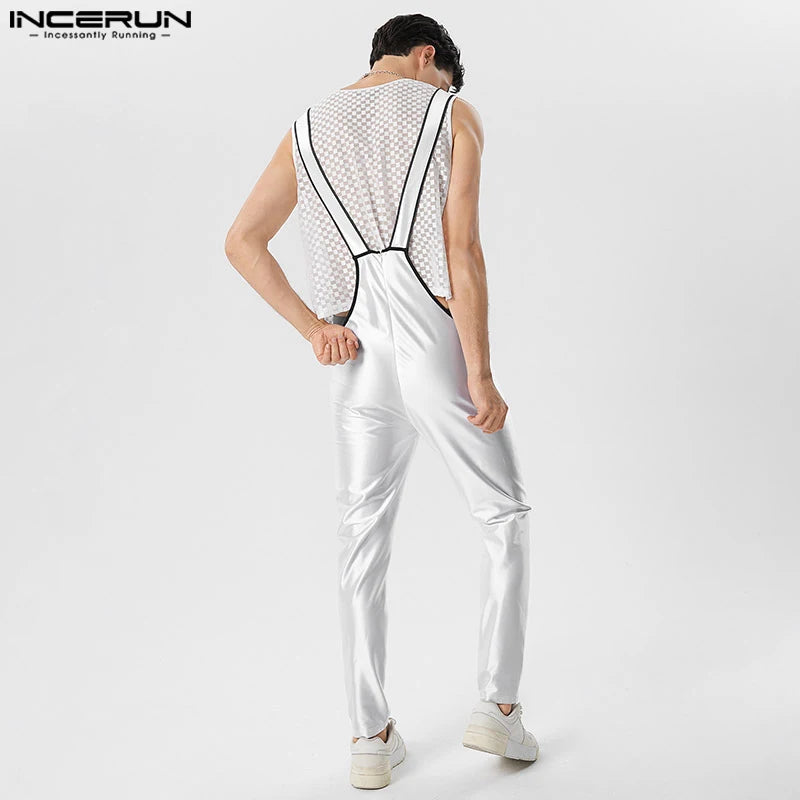 INCERUN 2023 Men Jumpsuits Patchwork Sleeveless Streetwear Suspenders Rompers Pockets Fashion Male Straps Overalls Pants S-5XL