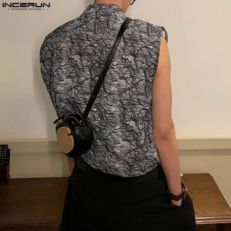 INCERUN Men Tank Tops Printing Turtleneck Sleeveless Streetwear Summer Casual Vests 2024 Korean Style Fashion Men Clothing S-5XL