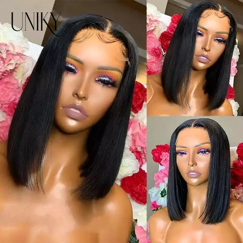 13x4 Lace Front Short Bob Wig Straight Natural Black Human Hair Wigs for Black Women 6x4 Glueless Closure Bob Wig Brazilian Hair