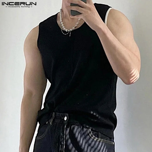 2024 Men Tank Tops Patchwork O-neck Sleeveless Summer Fashion Casual Male Vests Streetwear Leisure Men Clothing S-5XL INCERUN