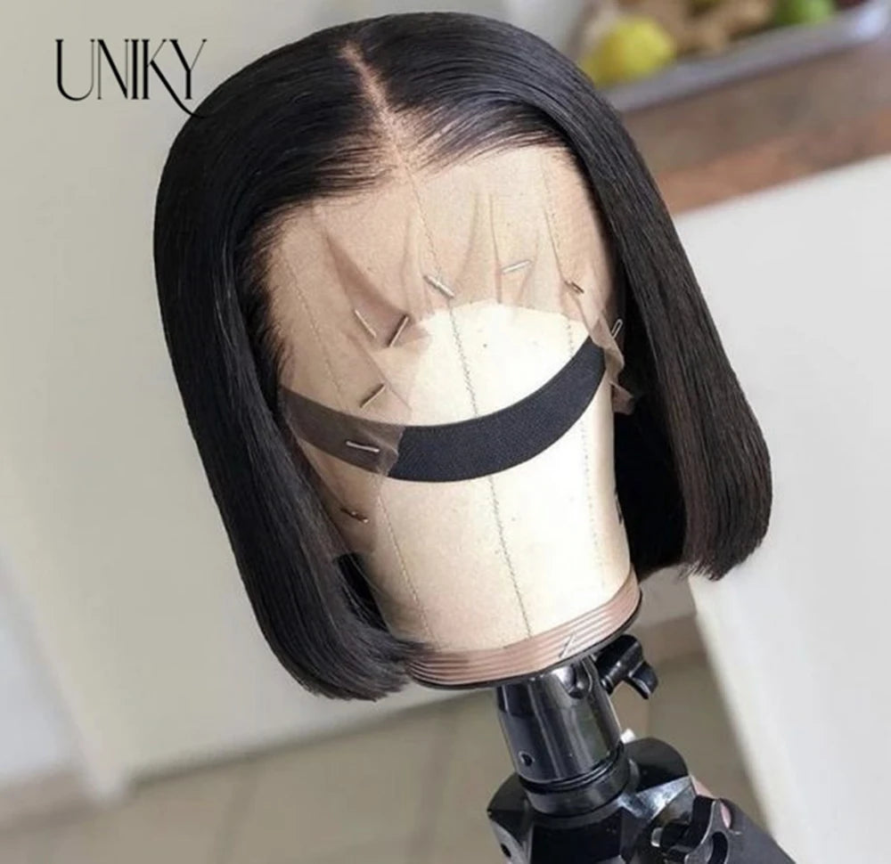 13x4 Lace Front Short Bob Wig Straight Natural Black Human Hair Wigs for Black Women 6x4 Glueless Closure Bob Wig Brazilian Hair