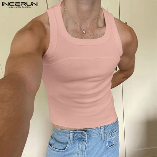 2024 Men Tank Tops Solid Color O-neck Sleeveless Streetwear Summer Casual Male Vests Fitness Fashion Crop Tops Men S-5XL INCERUN