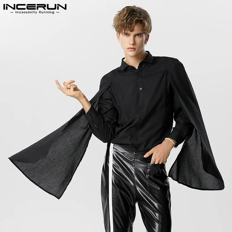 2023 Men Irregular Shirt Solid Color Patchwork Lapel Long Sleeve Streetwear Camisas Autumn Stylish Casual Shirts S-5XL INCERUN
