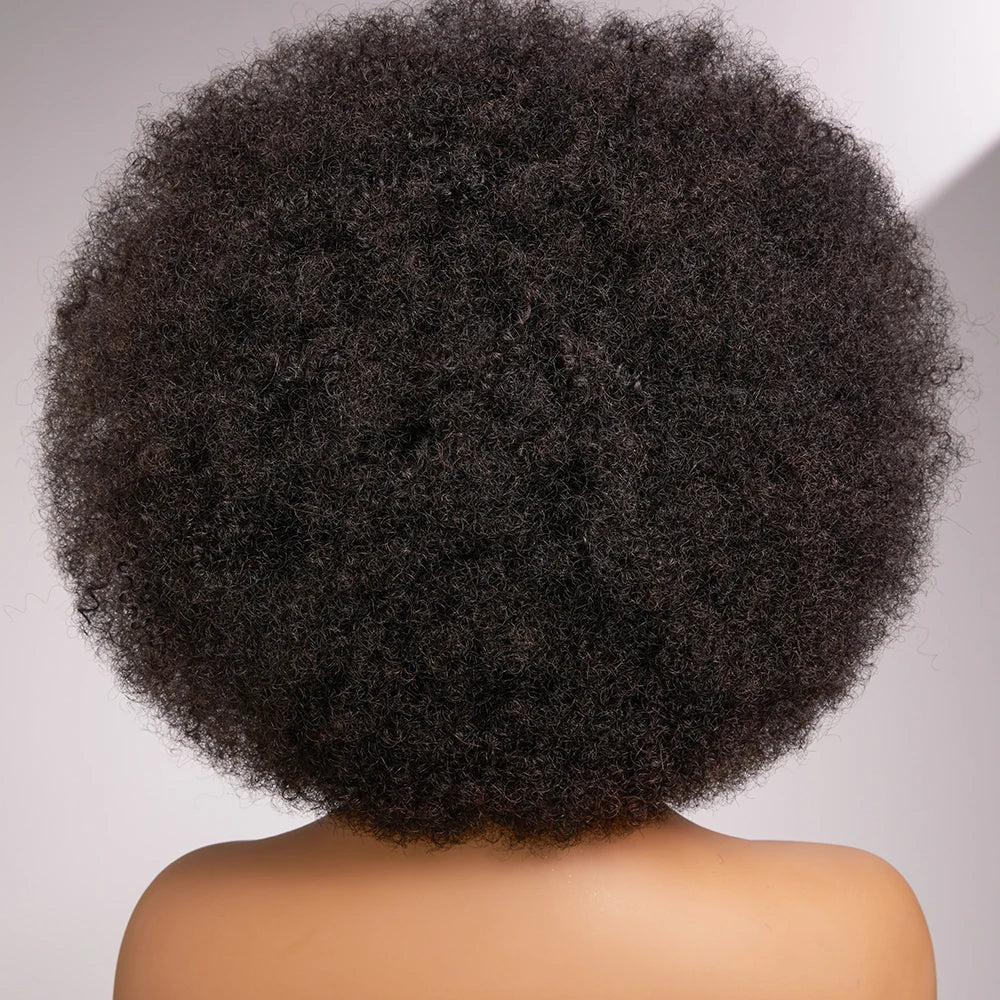 European Flag Fluffy Afro Kinky Curly Human Hair Wig With Thick Bang Natural Wigs For Black Women 180% Density Full Machine Hair