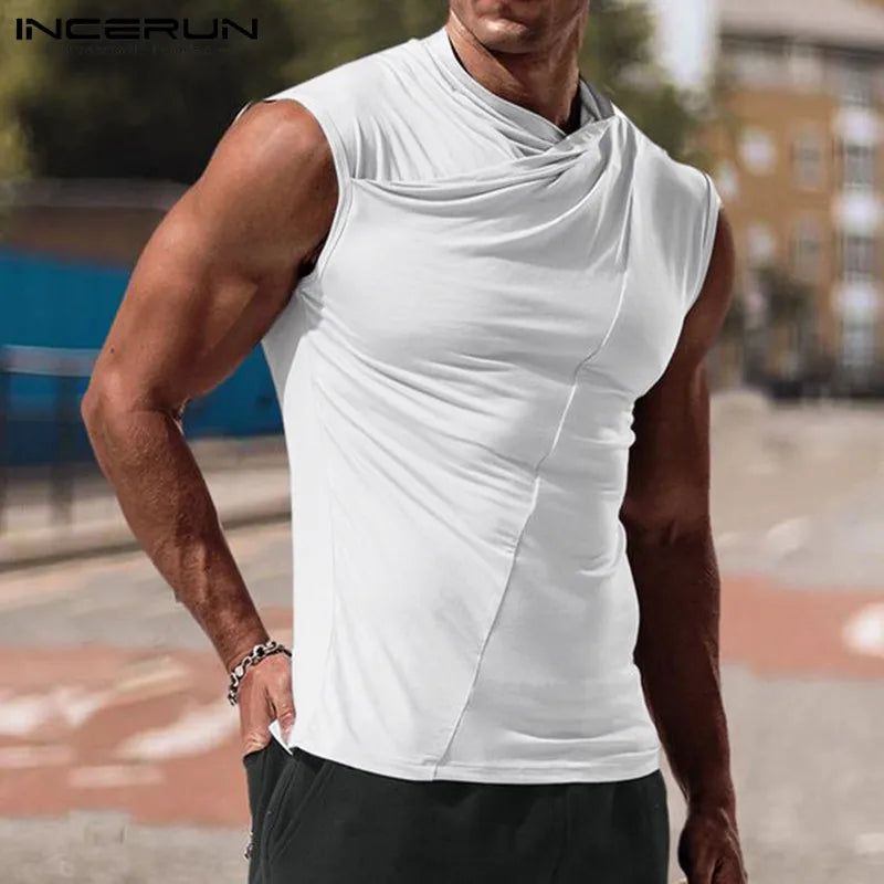 2024 männer Tank Tops Einfarbig Sommer Ärmelloses Streetwear Casual Männlichen Westen Fitness Mode Freizeit Männer Kleidung S-2XL INCERUN