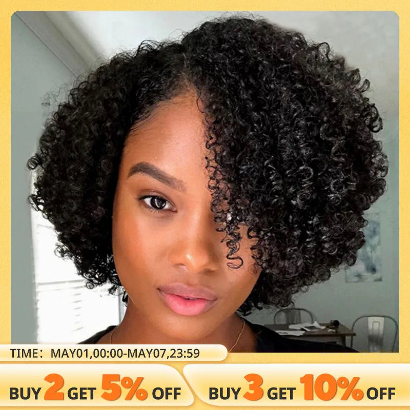 Brazilian Curly Human Hair Wigs With Bang Short Pixie Cut Bob Wig 150% Density Full Machine Made Wigs For Women