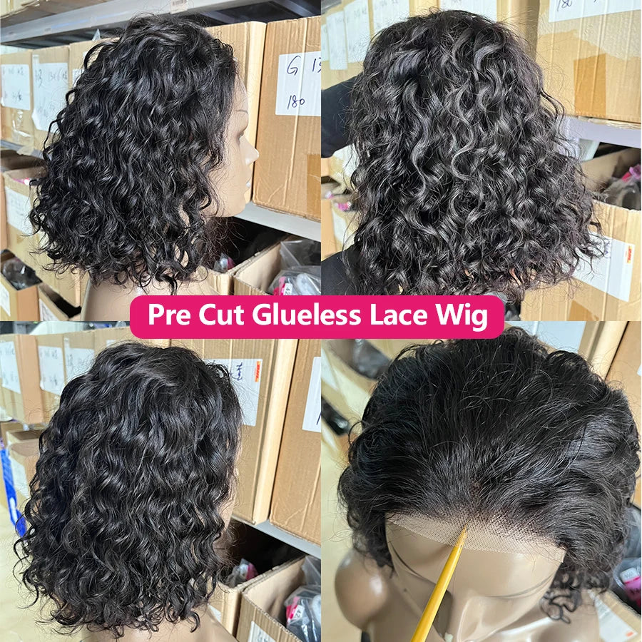 Queenlike Water Wave Ready To Wear Glueless Human Hair Wig 4x4 Pre Cut Pre Plucked Lace Closure Wigs for Women 10-16 inch Remy