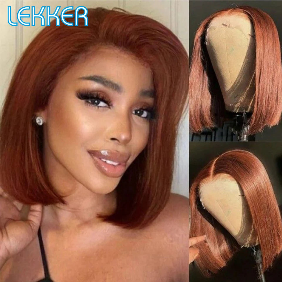 Lekker Brown Short Straight Bob 13x6x1 T Lace Front Human Hair Wig For Women Brazilian Remy Hair Chocolate Colored Lace Bob Wigs