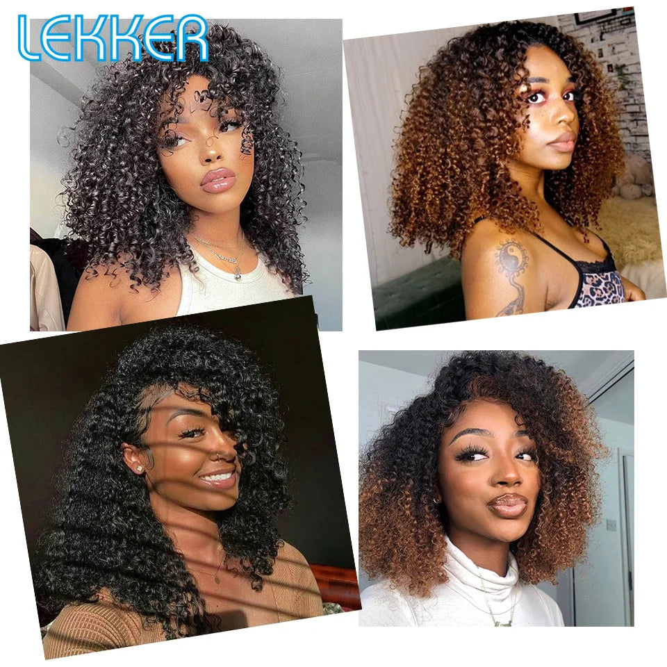 Lekker Highlight Brown Kinky Curly Bob Human Hair Wig For Women Natural Glueless Brazilian Remy Hair Ombre Blonde Non Lace Wigs