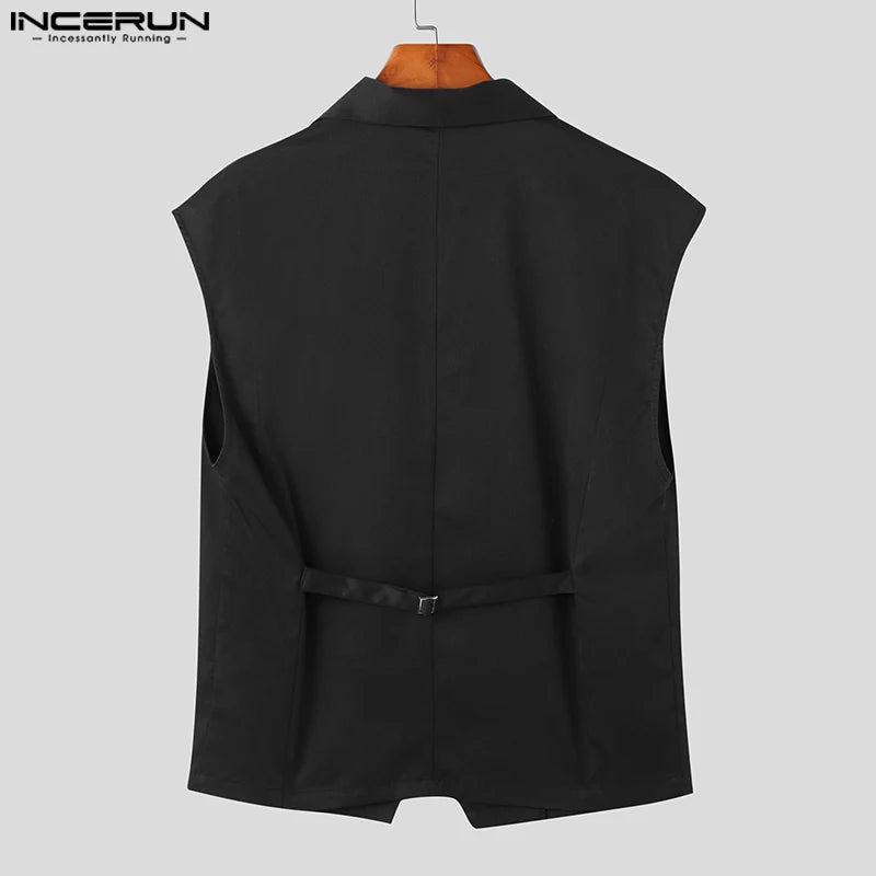 INCERUN Tops 2023 Korean Style Handsome Men Suits Vests Casual Streetwear Male Solid All-match Simple Sleeveless Waistcoat S-5XL