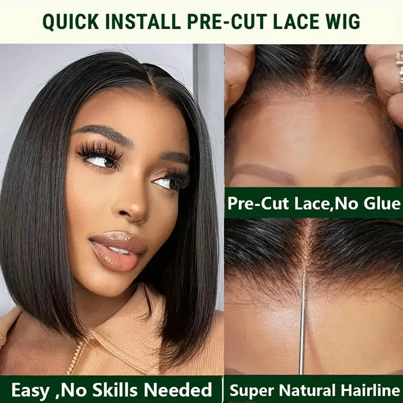 Glueless Bob Hair Wig Human Hair Ready To Wear Straight Bob wigs HD Transprent 4x4 Lace Closure Wig Cheap For Women Human Hair