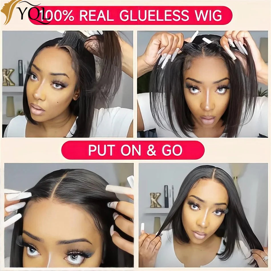 Glueless Bob Hair Wig Human Hair Ready To Wear Straight HD Transprent 4x4 Lace Closure Wigs For Women Human Hair