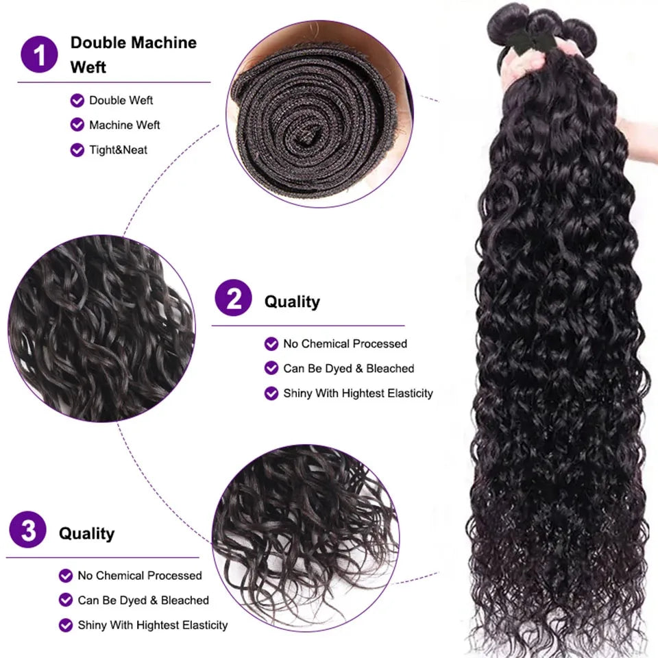 NextFace Brazilian Hair Bundles Water Wave Human Hair Bundles Natural Color Water Wave Curly Hair Bundles Thick Hair Weaves