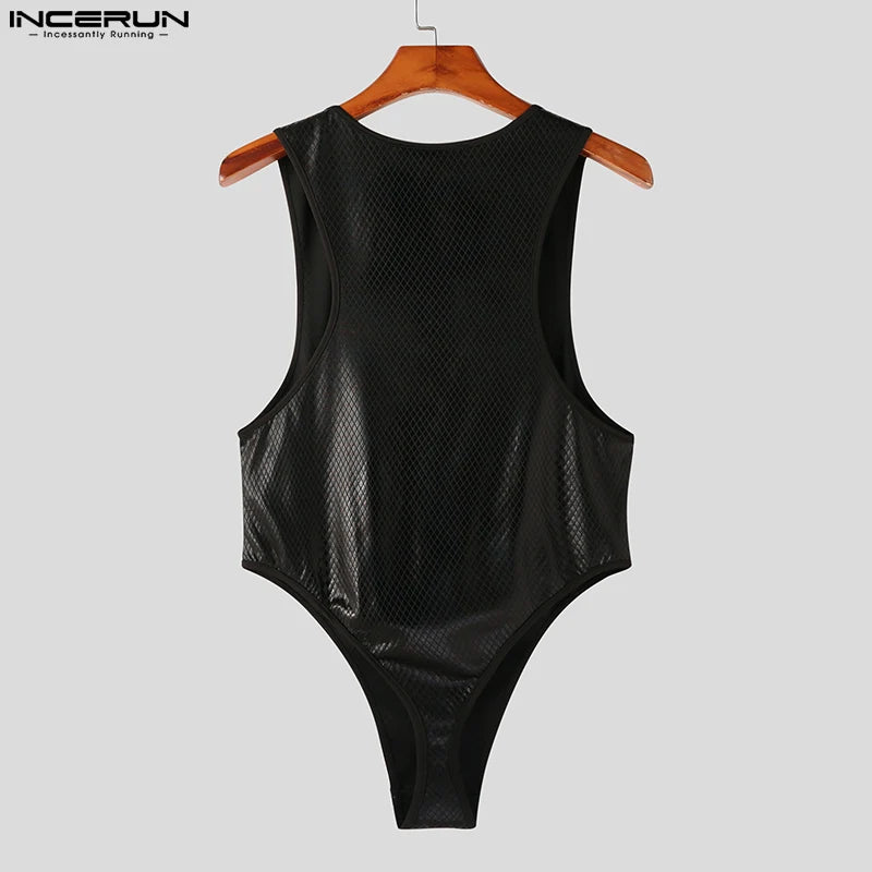 2023 Men Bodysuits Patchwork Sparkling Sequins O-neck Sleeveless Sexy Male Rompers Tank Tops Fashion Bodysuits S-5XL INCERUN