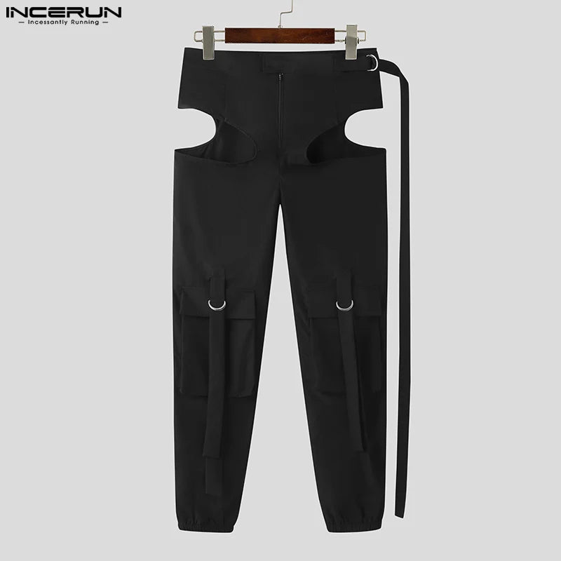 Men Pants Joggers Solid Color 2023 Pockets Hollow Out Streetwear Trousers Men Loose Sexy Fashion Male Cargo Pants S-5XL INCERUN