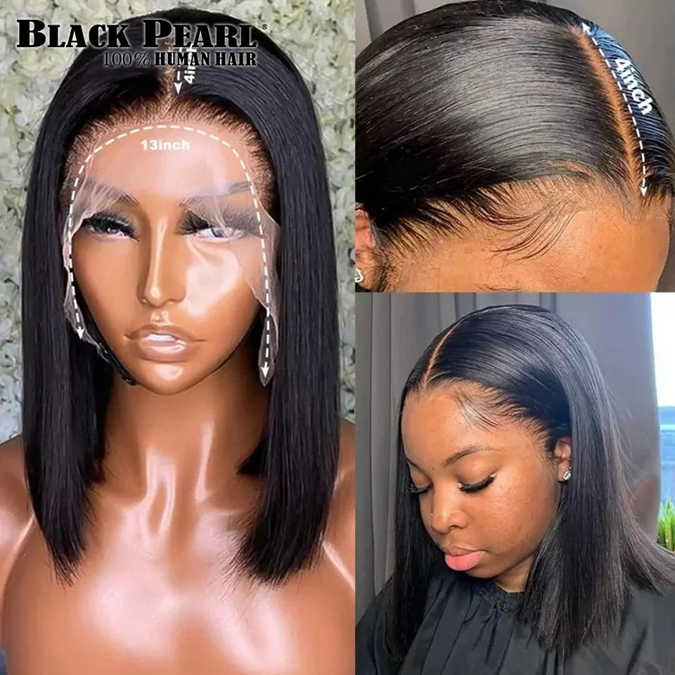 Glueless Short Bob Wigs Human Hair HD Transparent Lace Front Wigs For Black Women Pre Plucked with Baby Hair Brazilian Virgin Re