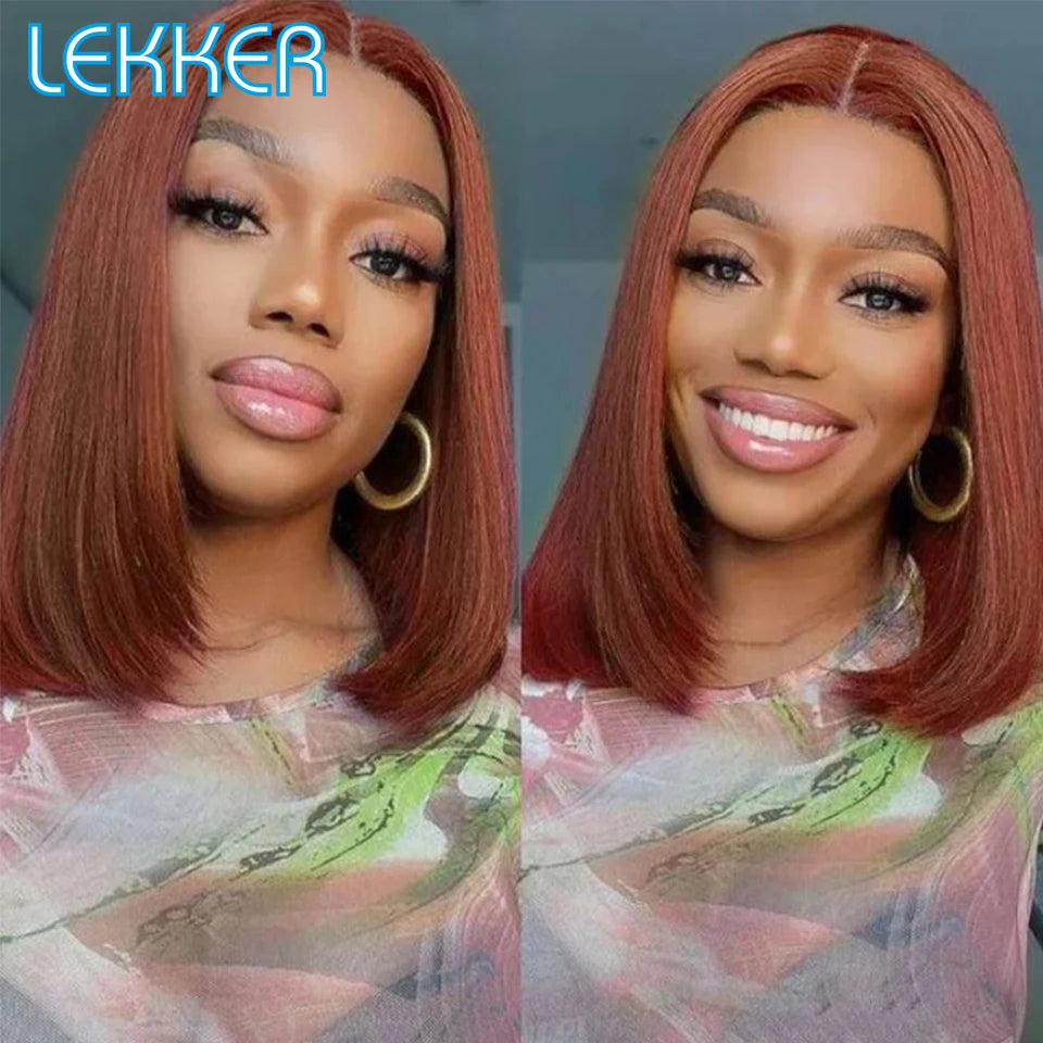 Lekker Brown Short Straight Bob 13x6x1 T Lace Front Human Hair Wig For Women Brazilian Remy Hair Chocolate Colored Lace Bob Wigs