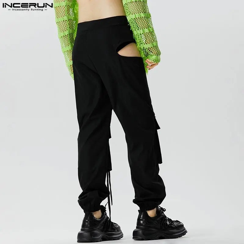 Men Pants Joggers Solid Color 2023 Pockets Hollow Out Streetwear Trousers Men Loose Sexy Fashion Male Cargo Pants S-5XL INCERUN