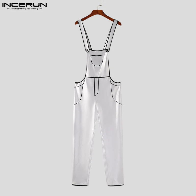 INCERUN 2023 Men Jumpsuits Patchwork Sleeveless Streetwear Suspenders Rompers Pockets Fashion Male Straps Overalls Pants S-5XL