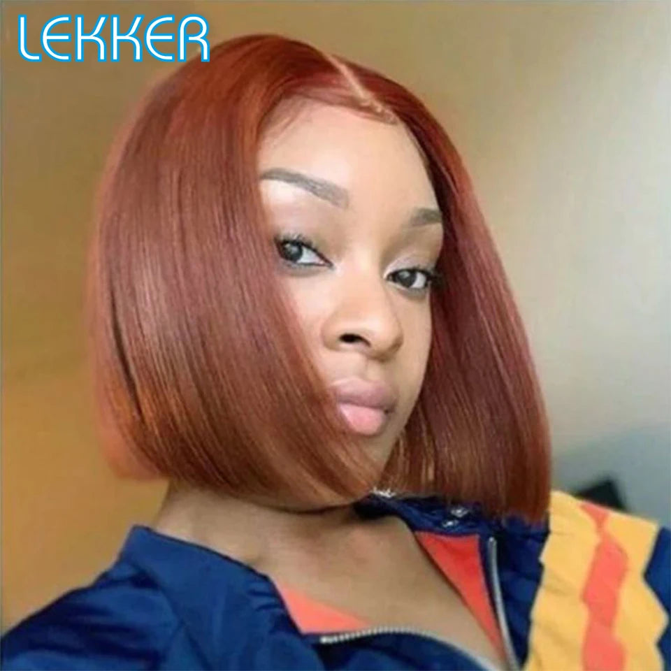 Lekker Brown Short Straight Bob 13x6x1 T Lace Front Human Hair Wig For Women Brazilian Remy Hair Chocolate Colored Lace Bob Wigs