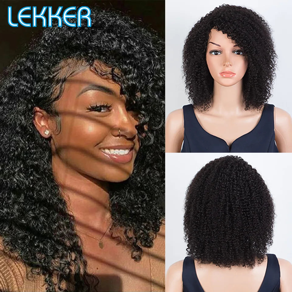 Lekker Highlight Brown Kinky Curly Bob Human Hair Wig For Women Natural Glueless Brazilian Remy Hair Ombre Blonde Non Lace Wigs