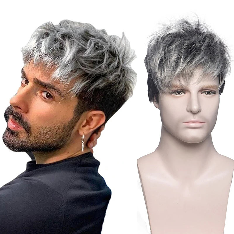 Synthetic Men Short Straight Wig Black for Male Hair Fleeciness Realistic Natural Headgear Hair Heat Resistant for Daily Party