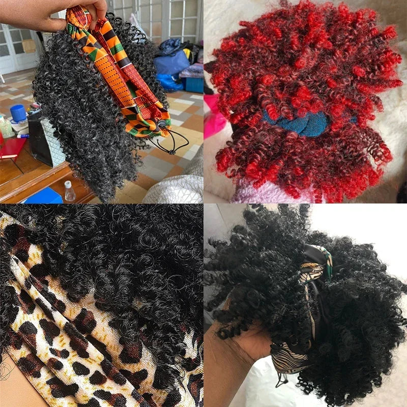 Short Kinky Curly Headband Wigs for Black Women Afro Curls Blonde Wigs with Scarf Natural Curly Cosplay Wig Synthetic False Hair