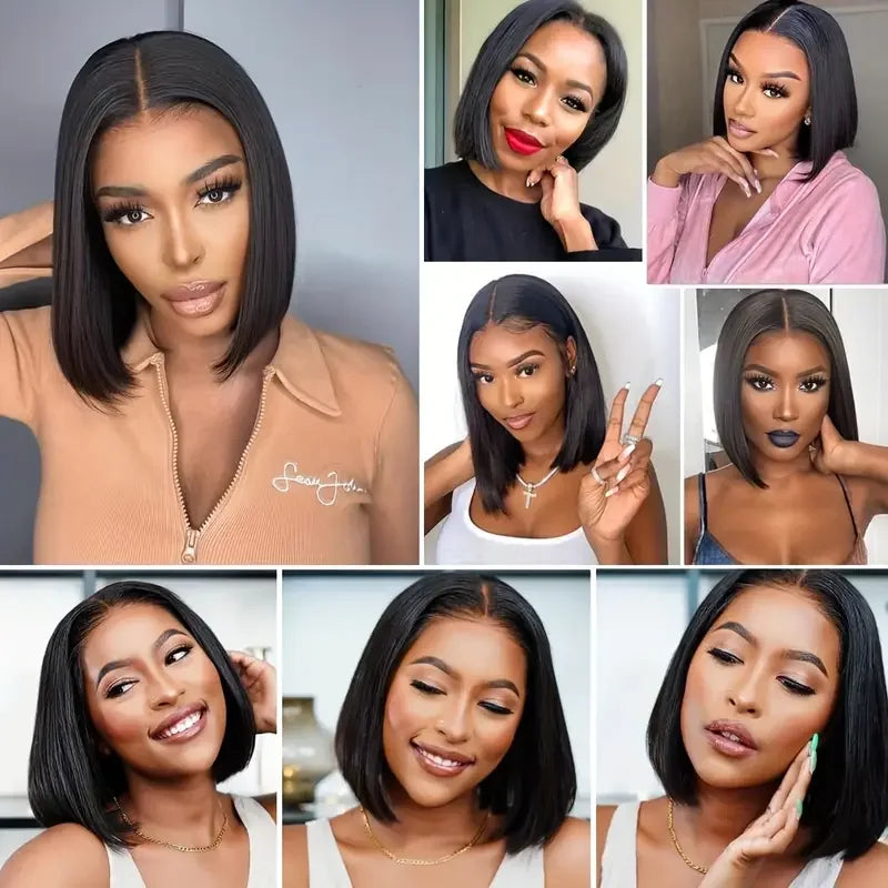 Glueless Bob Hair Wig Human Hair Ready To Wear Straight Bob wigs HD Transprent 4x4 Lace Closure Wig Cheap For Women Human Hair