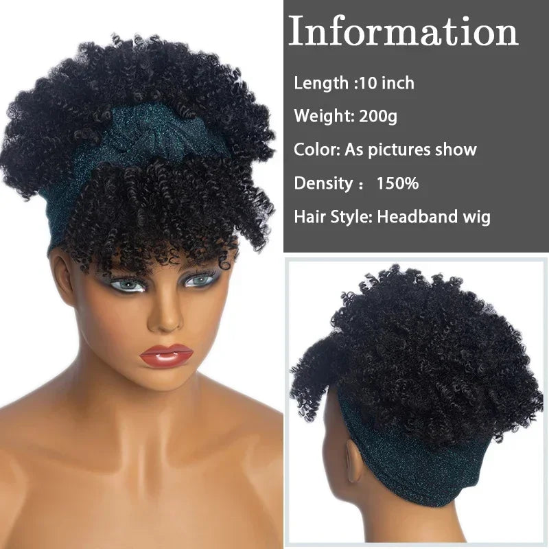 Short Kinky Curly Headband Wigs for Black Women Afro Curls Blonde Wigs with Scarf Natural Curly Cosplay Wig Synthetic False Hair